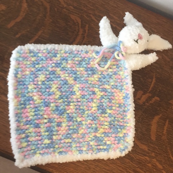Handmade Knitted Multicolour Bunny Lovey Blanket - Picture 5 of 5